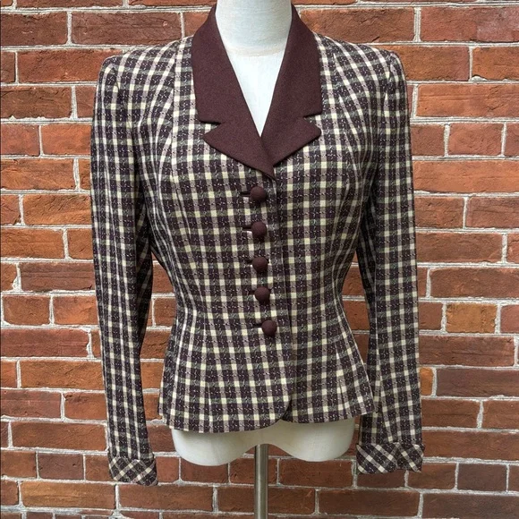 1970s Gingham Brown Yellow Blazer - Picture 1 of 8